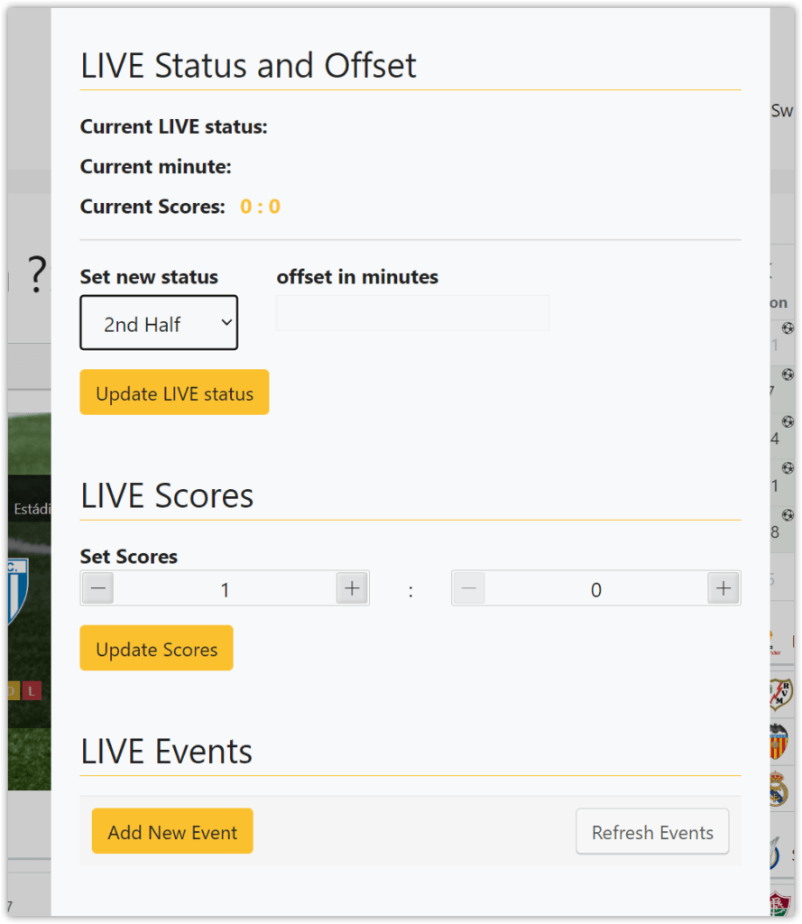 live scores input